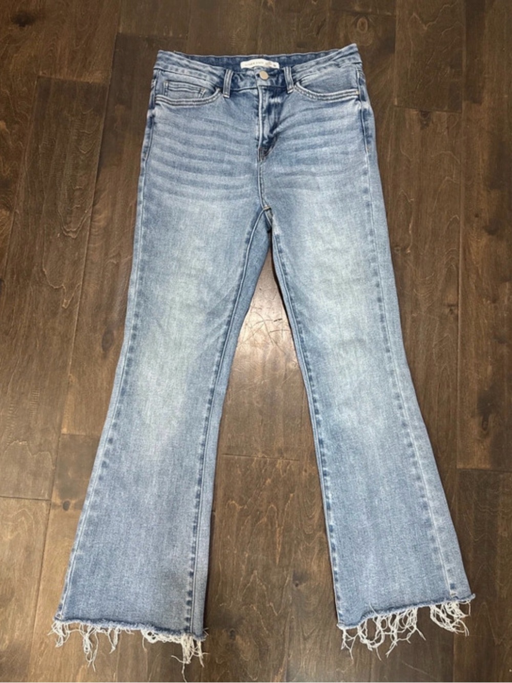 Altar'd State Light Blue Flare Jeans with Frayed Hem